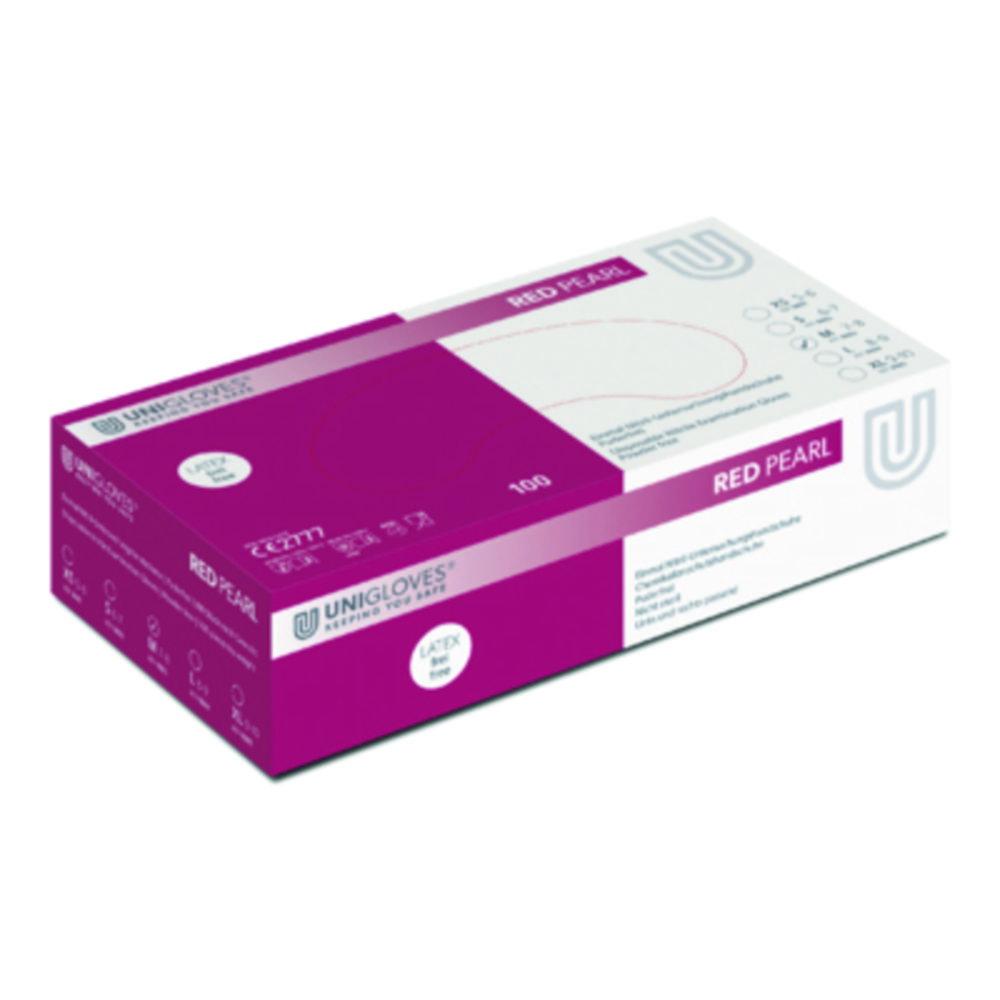 Unigloves Nitrile Gloves Red Pearl Size L (9) Red, latex/powder Free, Non Sterile,Rolling Edges, Micro-Roughened Finger Tips, Pack of 100