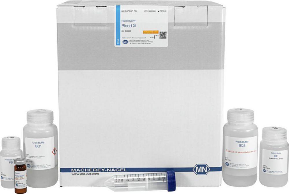 NucleoSpin Blood XL (50) 50 preps for the isolation of genomic DNA from blood, Buffers, Proteinase K, NucleoSpin Blood XL Columns,