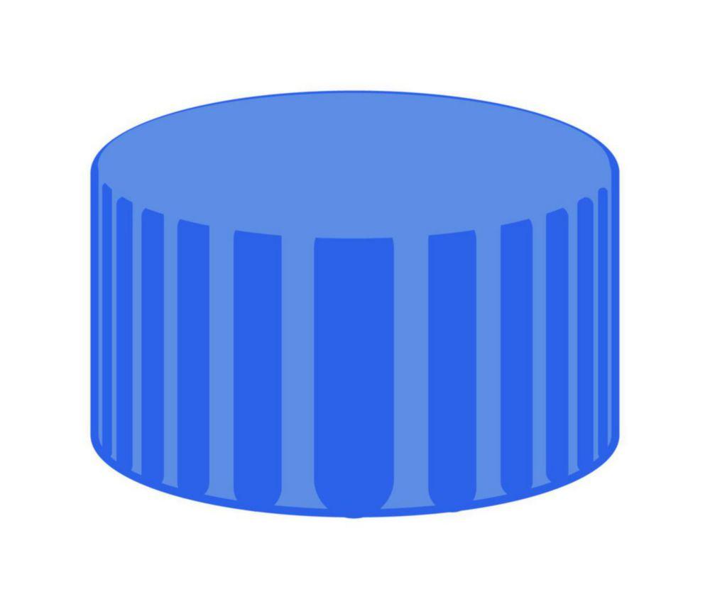 Screw caps N 9, blue PP, closed top PTFE virginal, white, Hardness: 53° shore D, pack of 100